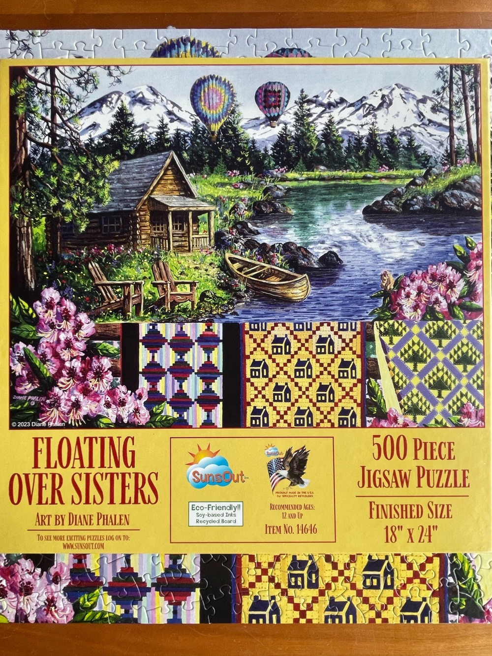 Sunset Floating Over Sisters 500-Piece Jigsaw Puzzle - Quilts cabin water